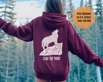 Sudadera con capucha Leader Wolf, sudadera con capucha Woodland, sudadera con capucha Forest de gran tamaño Cottagecore, sudaderas con capucha con estética de naturaleza Lead the Pack