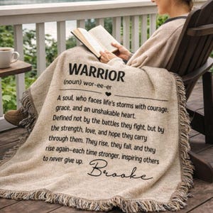 Manta de guerrero personalizada, regalo de cirugía para pacientes, regalo de recuperación de cáncer, manta de sobriedad o de aliento para fuerza y resiliencia.
