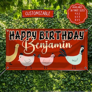 Custom Chicken Farm Birthday Banner, Boho Barnyard Kids Party Decor, Chicken Coop Birthday Sign, Customizable Farm Animal Party Backdrop