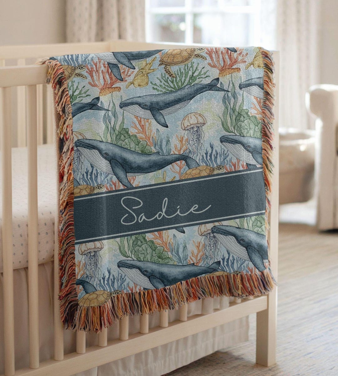 Personalized Ocean Baby Blanket, Custom Name Sea Animal Baby Blanket ...
