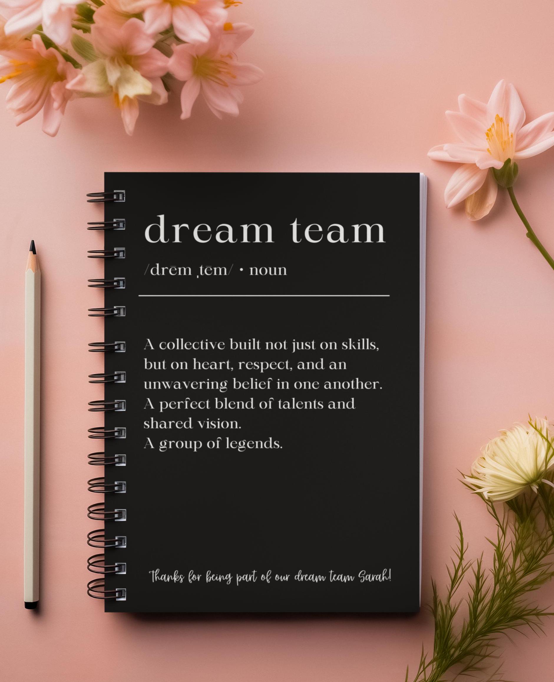 Employee Coworker Gift Idea, Dream Team Journal, Staff Appreciation, Dictionary Definition, Corporate Gift, Spiral Notepad, Meeting Favors