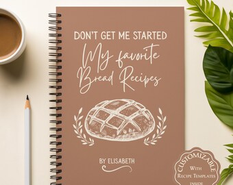 Libro de recetas personalizable para panaderos de masa madre, regalo personalizado para panaderos, regalo personalizado para agricultores, diario de recetas de masa madre