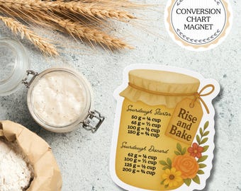 Imán con tabla de conversión de masa madre, regalo para panaderos, regalo para hornear, imán para hacer pan, regalo para amantes de la masa madre, imán de cocina vintage