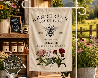 Customizable Honey Beekeeper Farm Banner, Personalized Beekeeper Gift, Backyard Honey Bee Decor, Custom Flag for Apiary Farmer Market, hf885