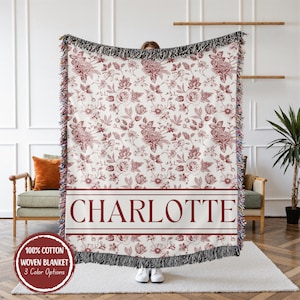 Manta tejida personalizada para hija, recuerdo de boda con el nombre de la familia, manta de toile azul personalizada para abuela, manta floral para mamá, el mejor regalo para abuelos.