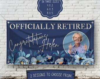 Custom Retirement Decorations Vinyl Banner, Customizable Floral Retirement Sign, Retiring Employee Party Decor, Backdrop, Happy Retirement
