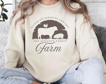 Sudadera personalizada para familia de granjeros, con nombre y ropa de ganadería, regalo para ganaderos locales de pollos y ganado, con logotipo de la granja.