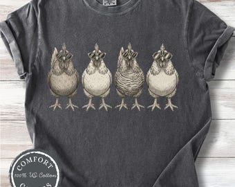 Camiseta de pollo, camiseta moderna de granja de gallos, camiseta divertida de granjero, camiseta de animales, camiseta retro para el Día de la Madre para amantes de los pollos
