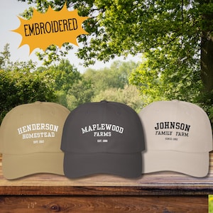 Custom Embroidered Farm Name Hat, Personalized Baseball Cap, Homestead Family Gift, Ranch Farmer Logo Cap With Custom Embroidery