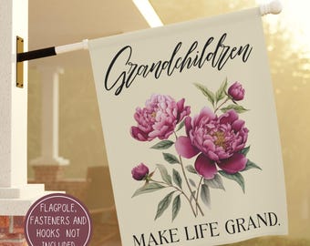 Personalized Garden Banner for Grandma and Grandpa, Grandparents Yard Sign, Custom Welcome Peony  Flag, Gift for Nana and Papa