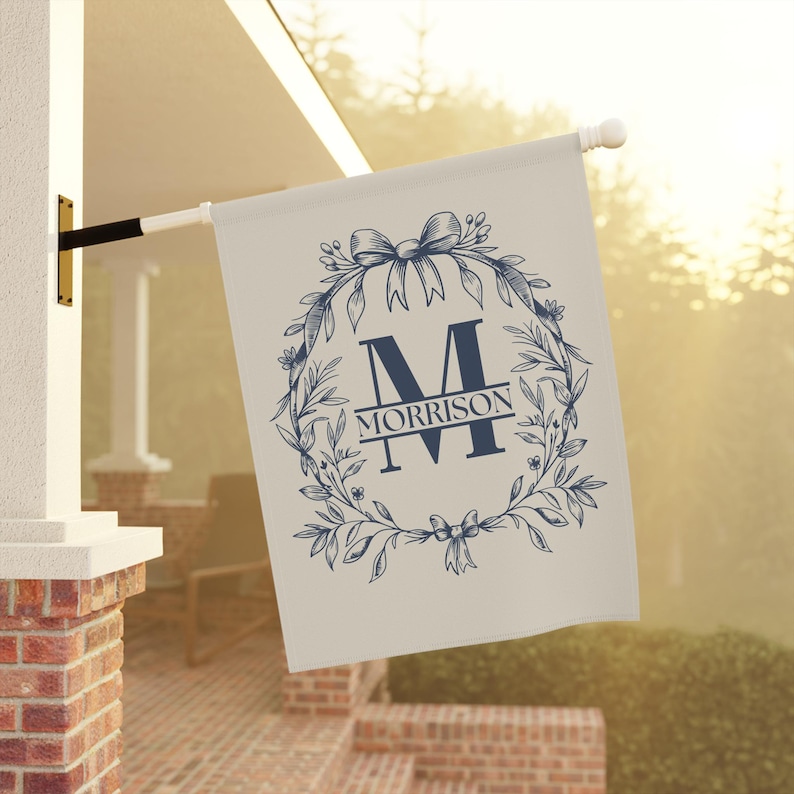 Chinoiserie Garden Flag, Personalized Monogram Banner, Yard Sign, Custom Family Flag, Classic Blue White Homestead Gift, Wedding, Engagement