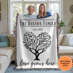 Family Blanket, Customizable Family Tree Woven Blanket, Christmas Gift, Personalized Tapestry, Meaningful Thoughtful Gift For Grandma