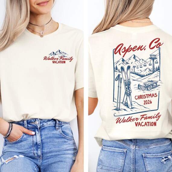 Custom Family Ski Vacation T-Shirt, Personalized Christmas Trip Group Shirt, Matching Family Vacation Shirts, Mountain Resort Shirt