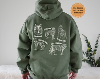 Wolf Hoodie, Woodland Hooded Sweatshirt, Wolf Cottagecore Oversized Forest Hoodie, Wolves Names Aesthetic Nature Hoodies, Gift for Boyfriend