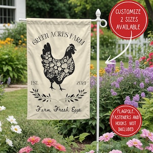 Custom Floral Chicken Farm Banner, Personalized Fresh Farming Eggs Flag, Backyard Chicken Lover Gift, Chicken Coop Sign, Fresh Eggs for Sale
