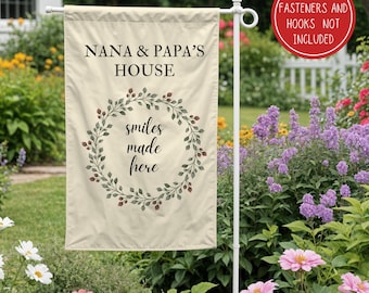 Personalized Garden Banner for Nana and Papa, Grandparents, Custom Garden Flag Gift for Grandma and Grandpa, Customizable Welcome Sign