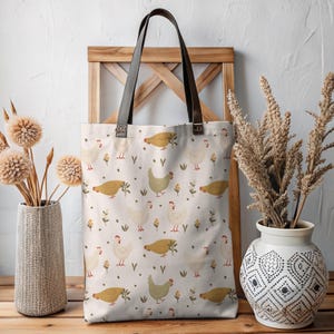 Vintage Inspired Chickens Tote Bag, Cute Chicks Farm Bag, Chicken Lover Bag, Animal Tote, Aesthetic Canvas Bag, Gift for Chicken Farmer