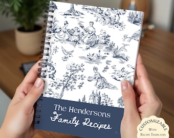 Customizable Family Recipe Book, Personalized Cookbook with French Toile Design, Blue White French Toile, Classic Notebook, Gift for Mom