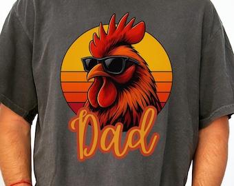 Archivo PNG de pollo genial para papá, gallo retro con gafas de sol, diseño divertido para sublimación del Día del Padre, regalos para papás (descarga digital)