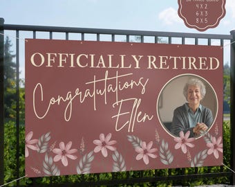 Custom Retirement Celebration Vinyl Banner, Customizable Floral Retirement Sign, Retiring Employee Party Decor, Backdrop, Happy Retirement
