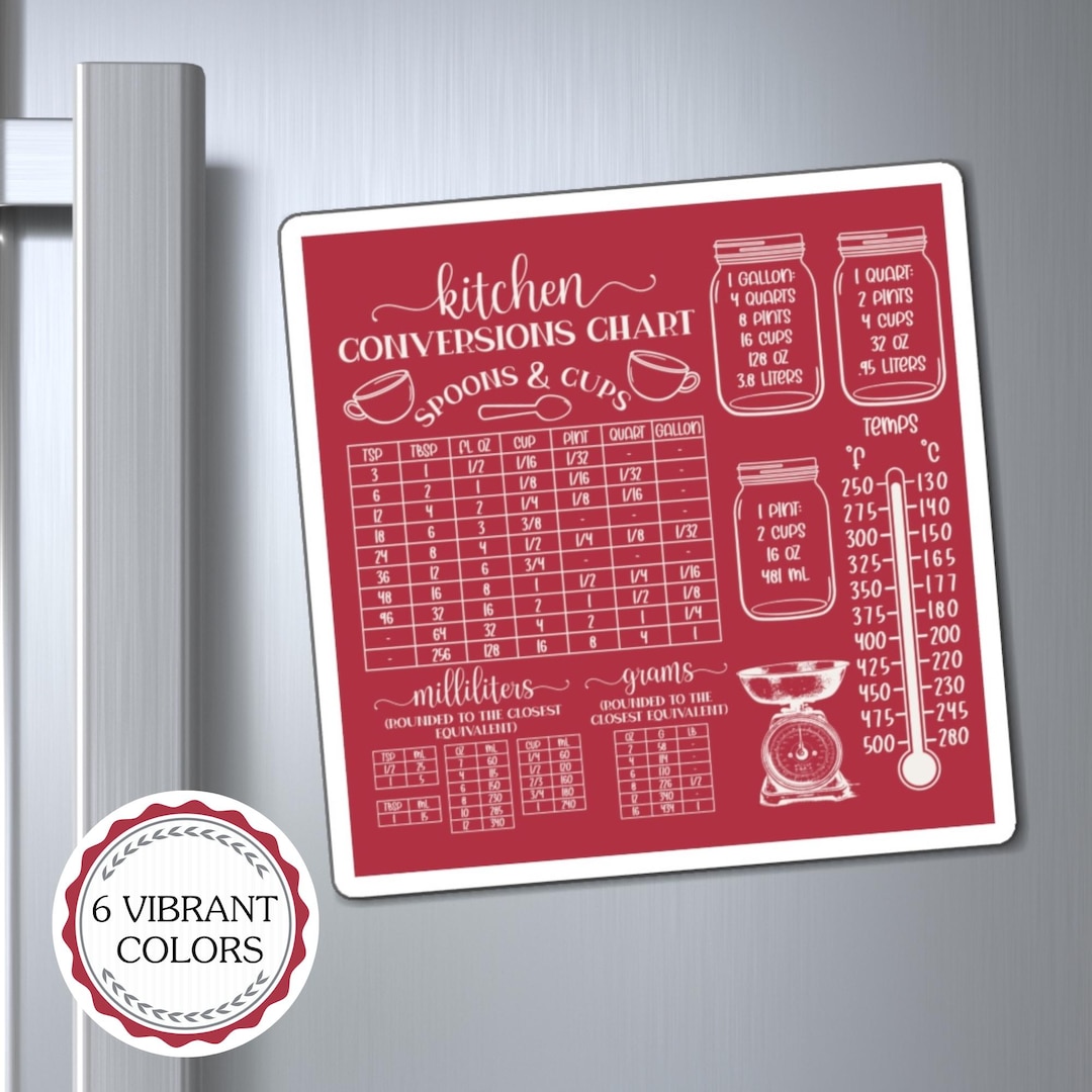 Kitchen Conversion Magnet, Fridge Magnet Conversion Chart, Culinary ...
