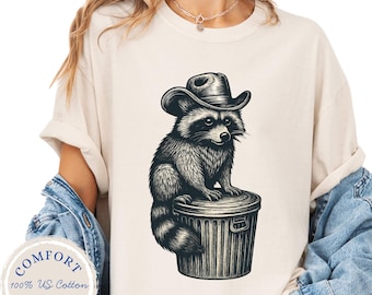 Maglietta con procione da cowboy, divertente maglietta con panda spazzatura western, maglietta con grafica retrò anni '90, abbigliamento meme Weirdcore, maglietta con grafica procione da rodeo