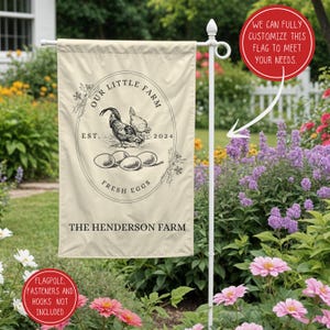 Customizable Chicken Farm Flag, Personalized Fresh Farming Eggs Banner, Backyard Chicken Lover Gift, Chicken Coop Sign, Fresh Eggs for Sale