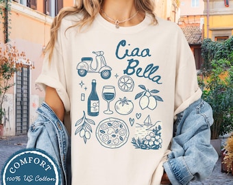 Italien Sommer T-Shirt, Komfort Farben Mittelmeer T-Shirt für Mädchen Reise, Geschenk Mädchen Urlaub Shirts, Ciao Bella Shirt