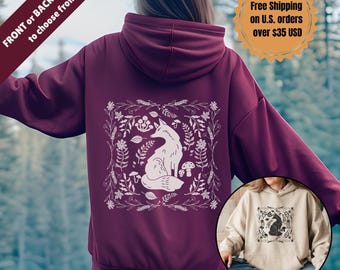 Woodland Hooded Sweatshirt, Fox Cottagecore, Forestcore Shirt, Oversized Forest Hoodie, Granola Girl Aesthetic Floral Wildflower Hoodies