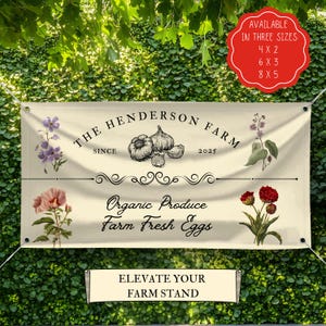Aangepaste banner boerderij, boerderij verse biologische producten hier verkocht, boerenmarkt verkoopbord, gepersonaliseerde boerderijbanner, boerderij buitendisplay
