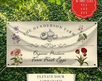 Benutzerdefinierte Farm Stand Banner, Farm frische Bio-Produkte werden hier verkauft, Bauernmarkt Verkaufsschild, personalisierte Farm Banner, Outdoor Farm Display