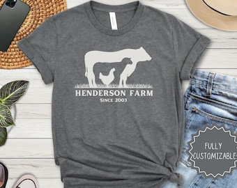 Chemise de ferme personnalisée, t-shirt vache vintage, poulette folle, chemise ferme, cadeau pour éleveur de bétail, cadeau de ferme locale personnalisé