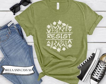 Resistance Shirt, Floral Resist Tshirt, Bella and Canvas Democrat T-shirt, Save Democracy Apparel, Anti Maga Tee, Wildflower Shirt