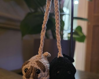 Crochet Pug car accessories / Mirror dangly / Car charm