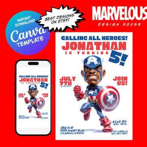 Captain America Birthday Invitation Template, Captain America Theme Party, Captain America Digital Invitation, Captain America Party Invite
