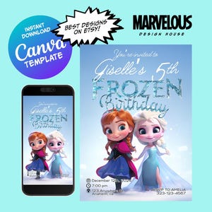 Frozen Birthday Invitation Frozen Invitation Princess Elsa Anna Party Invitation Girl Frozen Birthday Invite Theme EDITABLE Digital Instant