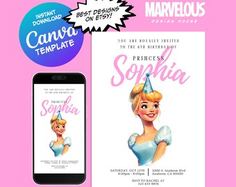 Royal Princess Magical Birthday Party Invite| Editable Digital Template | Instant Download | Girl Birthday Party Invite | Custom Princess
