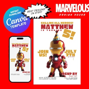 Iron Man Birthday Invitation, EDITABLE Iron man Party Invitation, Iron Man Digital Invitation, Ironman birthday invitation, Ironman invite