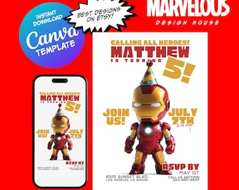 Invito di compleanno Iron Man, invito per festa Iron Man MODIFICABILE, invito digitale Iron Man, invito di compleanno Ironman, invito Ironman