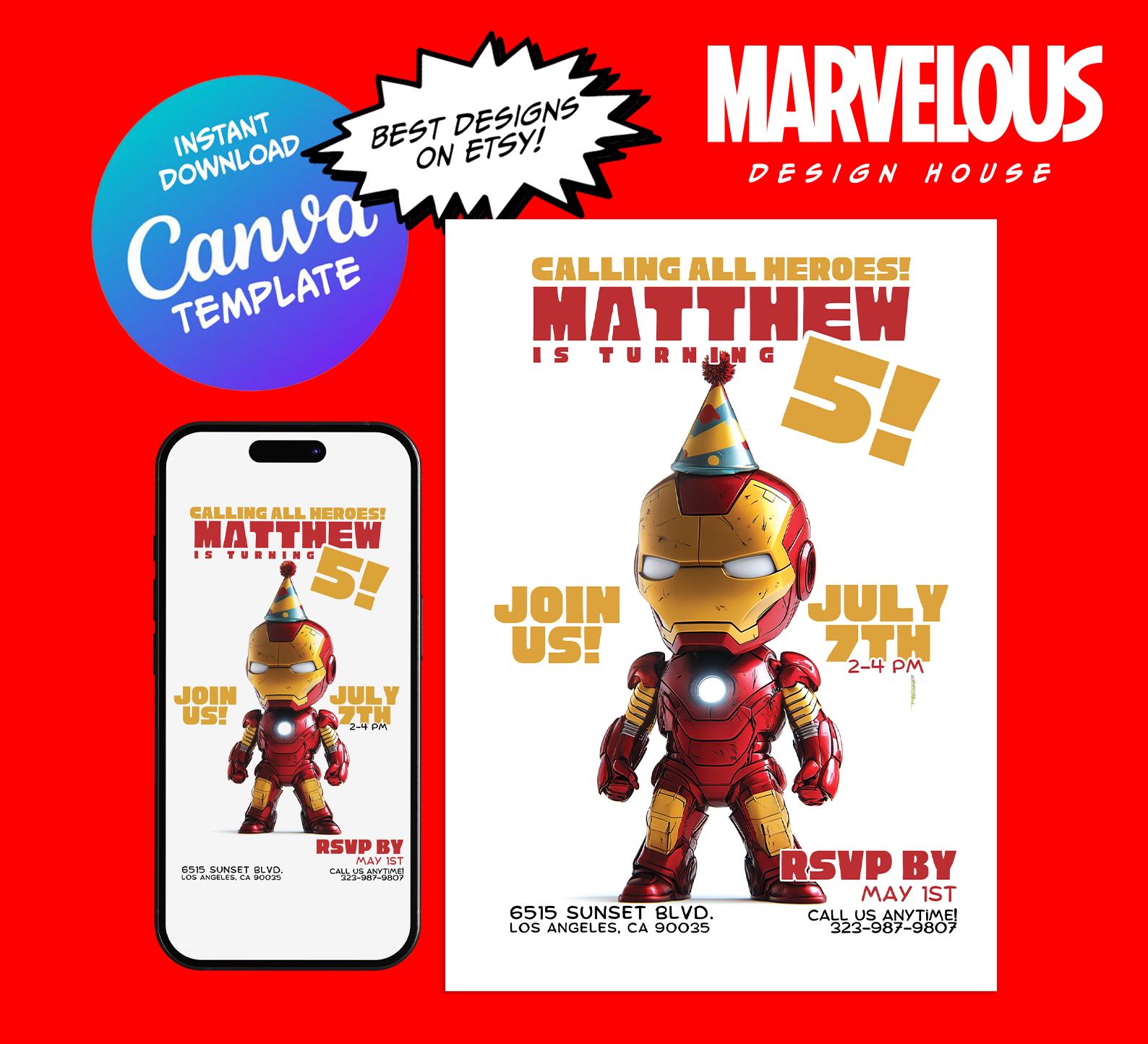 Iron Man Birthday Invitation, EDITABLE Iron Man Party Invitation, Iron ...