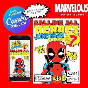 Deadpool Invitation, Superhero Bday Party, Deadpool Birthday Invite, Digital Download File, Deadpool, Avengers, Party Template