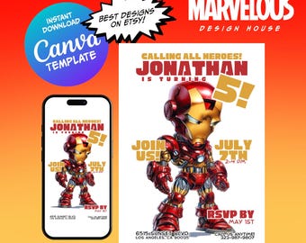 Invito di compleanno Iron Man, invito per festa Iron Man MODIFICABILE, invito digitale Iron Man, invito di compleanno Iron Man, invito Iron Man
