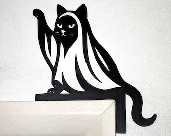 Ghost Cat Door Topper, Halloween Door Frame Decor, 3D Door Corner, Black Cat Hanger, Spooky Home Decor, October Gothic Entryway Accent