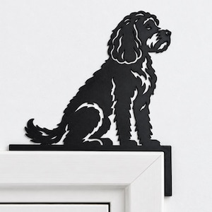 Cockapoo Door Topper by FramePals, Cocker Spaniel Poodle Mix Dog Lover Gift, Black Silhouette Wall Art Corner Decor, Bedroom Hallway Display