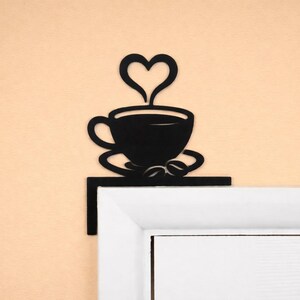 Adorno para puerta con diseño de café, capuchino para colgar sobre la puerta, regalo de decoración para el hogar con café con leche, arte de pared negro para cafetería de cocina, letrero de puerta con cafeína y moca.