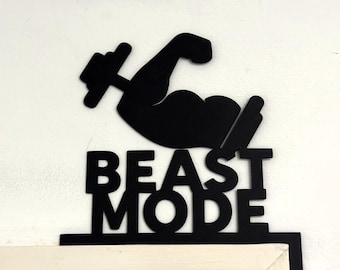 Dörrdekoration med Beast Mode-motivation - Hemmagymdekor - 3D-tryckt fitnessmotivationsskylt - Väggkonst med hantelträning - Bodybuilding-present till honom-dekoration
