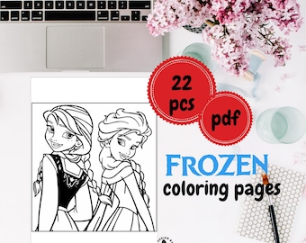 Disegni da colorare di Frozen: Elsa e Anna, 22 fogli stampabili (PDF)