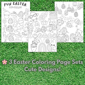Easter Bunny Coloring Pages, Spring & Easter Coloring Book Floral Easter Eggs Grayscale Coloring for Adults Kids Printable PDF Download