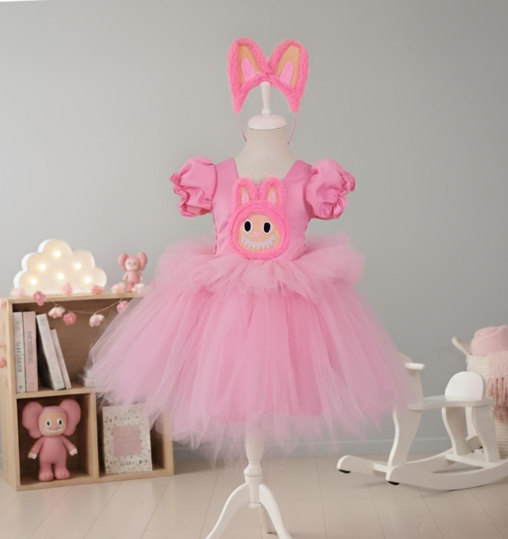 Labubu Dress for Girls - Pop Mart Inspired Cute Monster Costume Dress | Halloween Kids Cosplay, Handmade