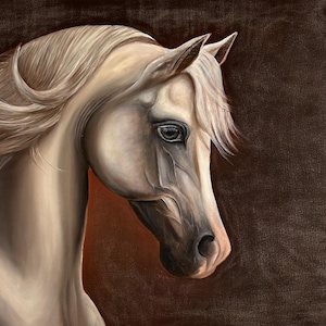 Peinture à l'huile sur toile cheval blanc - 35,4 x 51,2 pouces, décoration murale élégante cheval blanc pour la maison, peinture à l'huile sur toile cheval majestueux
